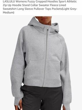 Light Grey Cropped Fleece Zip Hoodie - Womens
